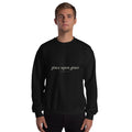 Grace Upon Grace Christian unisex crewneck sweatshirt in Black, front view on model
