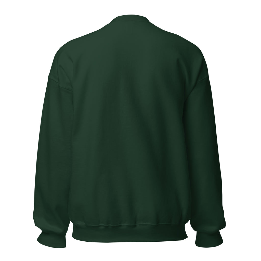 New Every Morning Christian unisex crewneck sweatshirt in Forest Green, flat lay back view