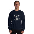 Salt & Light Christian unisex crewneck sweatshirt in Navy, front view on model