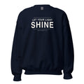 Let Your Light Shine Christian unisex crewneck sweatshirt in Navy, flat lay front view