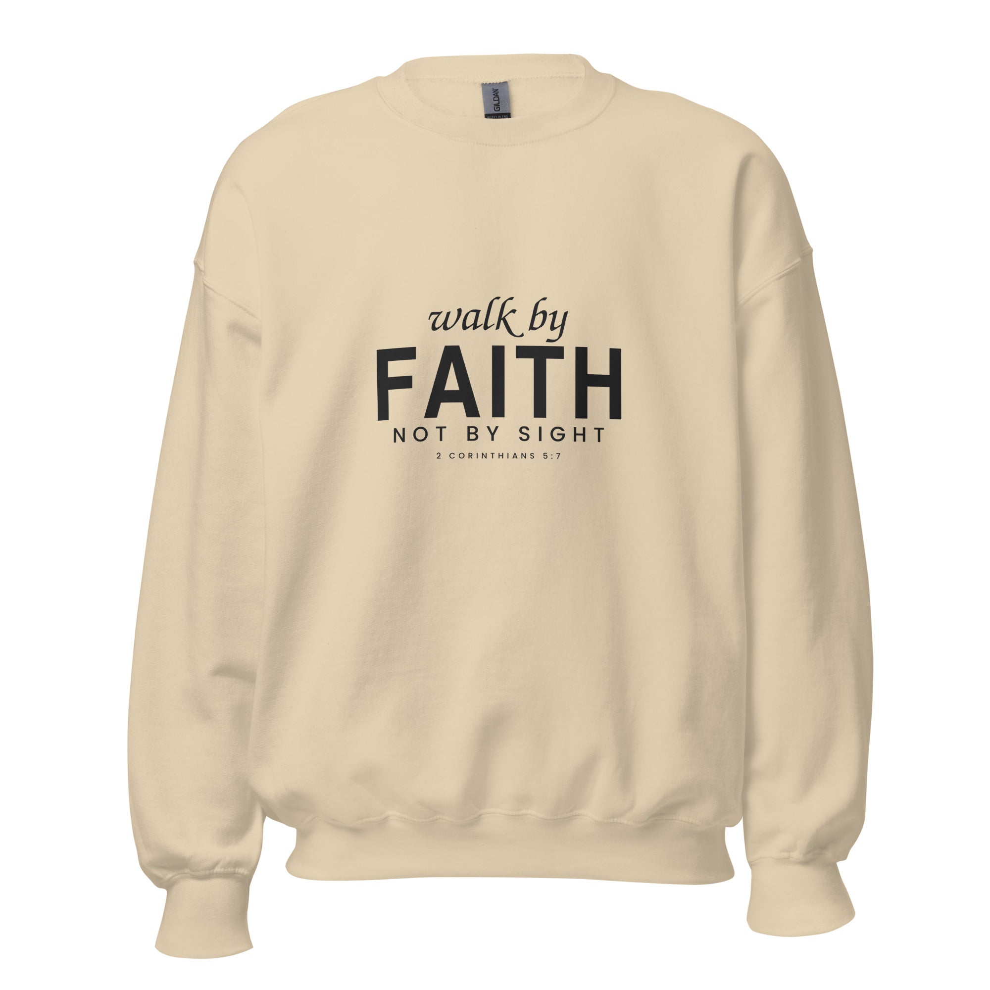 Walk by Faith Christian crewneck sweatshirt in Sand, front view