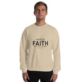 Walk by Faith Christian unisex crewneck sweatshirt in Sand, front view on model