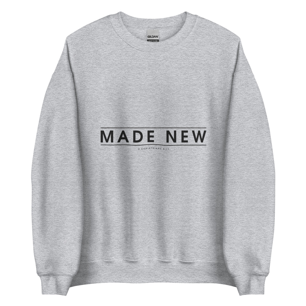 Made New Christian unisex crewneck sweatshirt in Sport Grey, flat lay front view