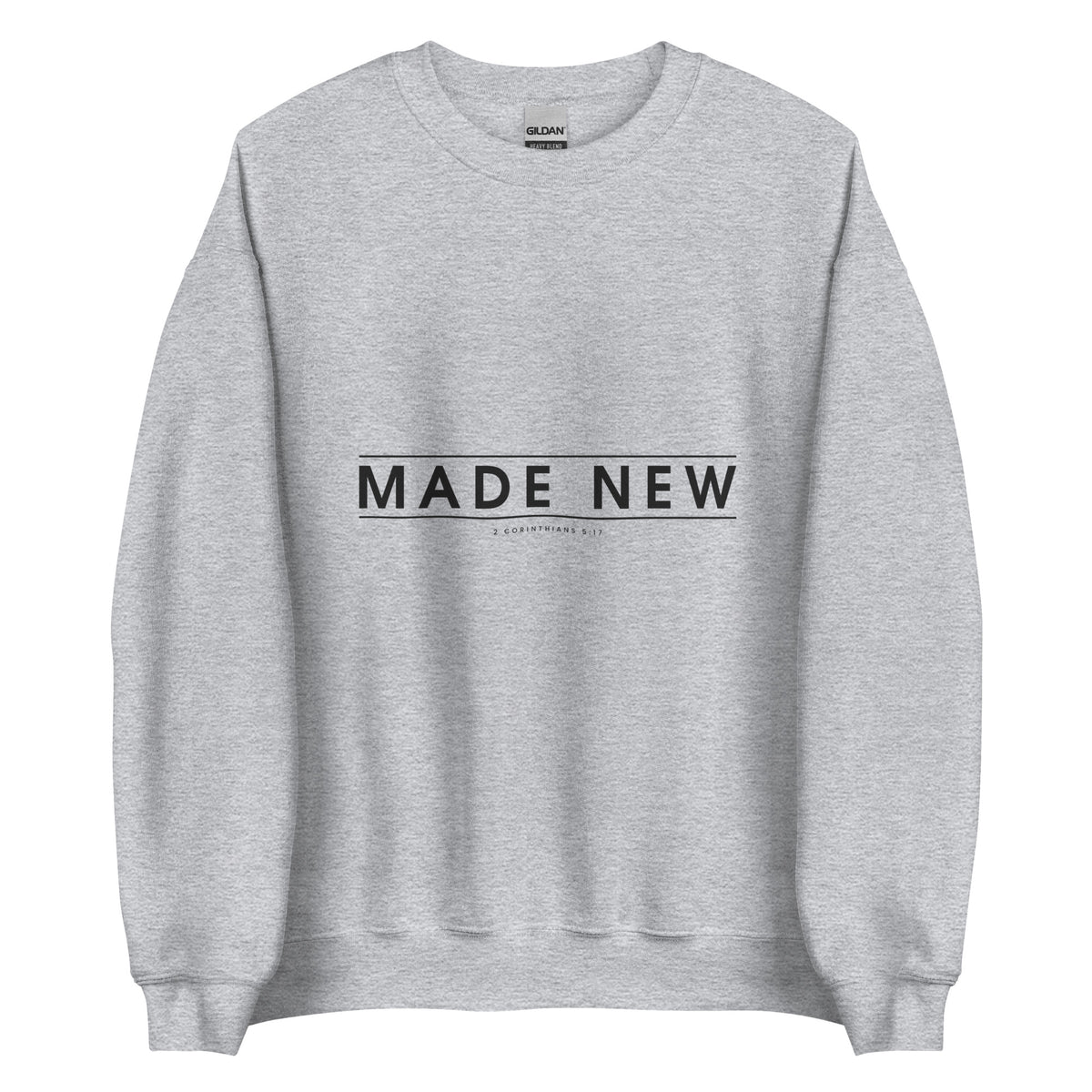 Made New Christian unisex crewneck sweatshirt in Sport Grey, flat lay front view