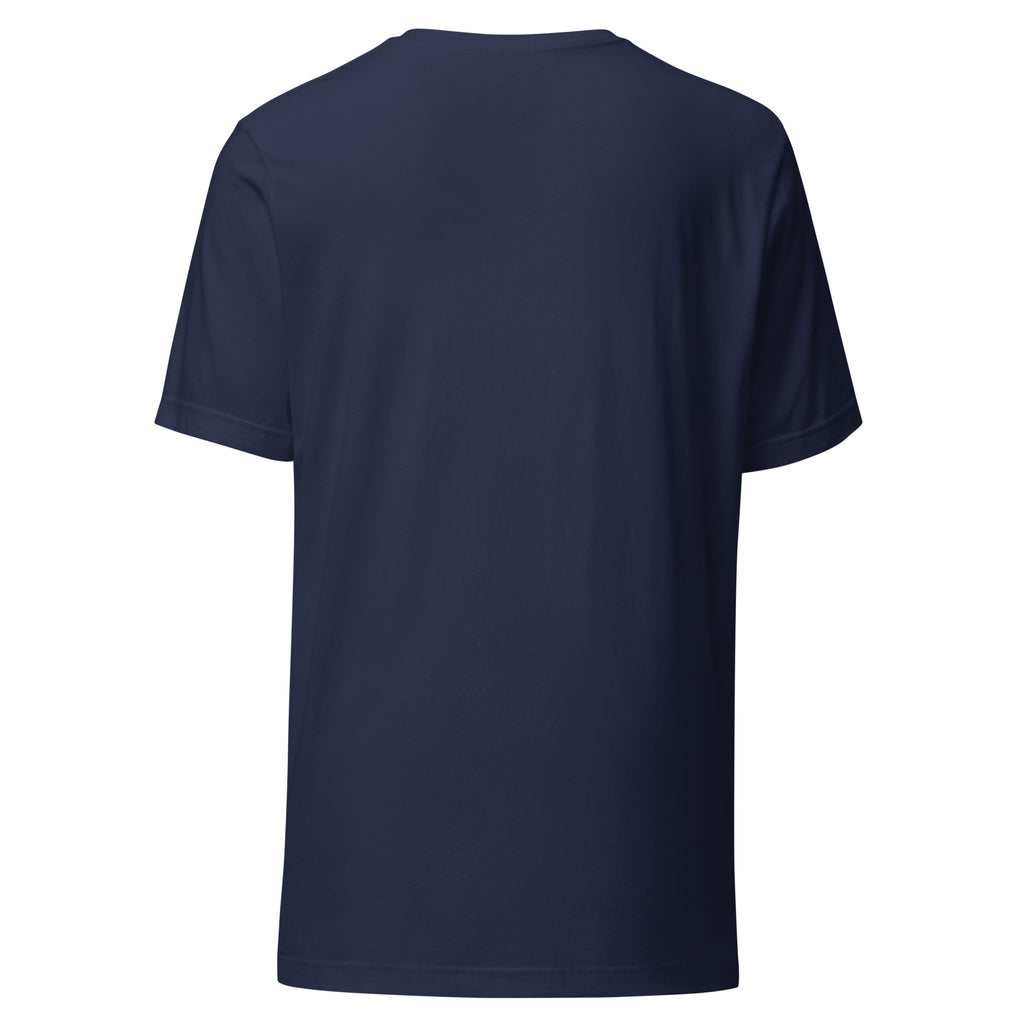 Let Your Light Shine Christian unisex tee in Navy, flat lay back view